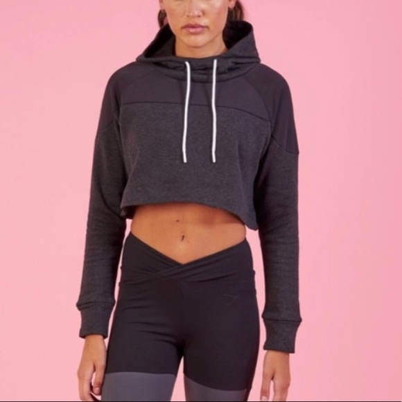 Gymshark Tops - Gymshark Nikki blackketter surface crop hoodie